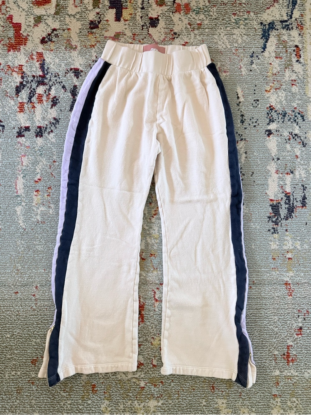 AYDA Cream Short Joggers with Navy Side Panels